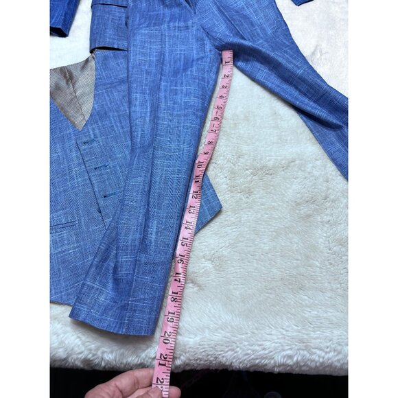 Marvelous Kids Boys Suit Set 3-Piece With Jacket Vest & Pants Size 6 Blue Plaid - Picture 9 of 15